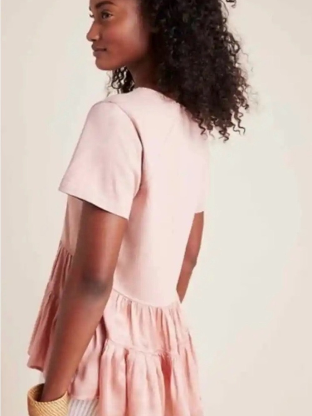 Anthropologie Iona Flounced Mixed Media Top Blush Pink Silky Hem Size Medium